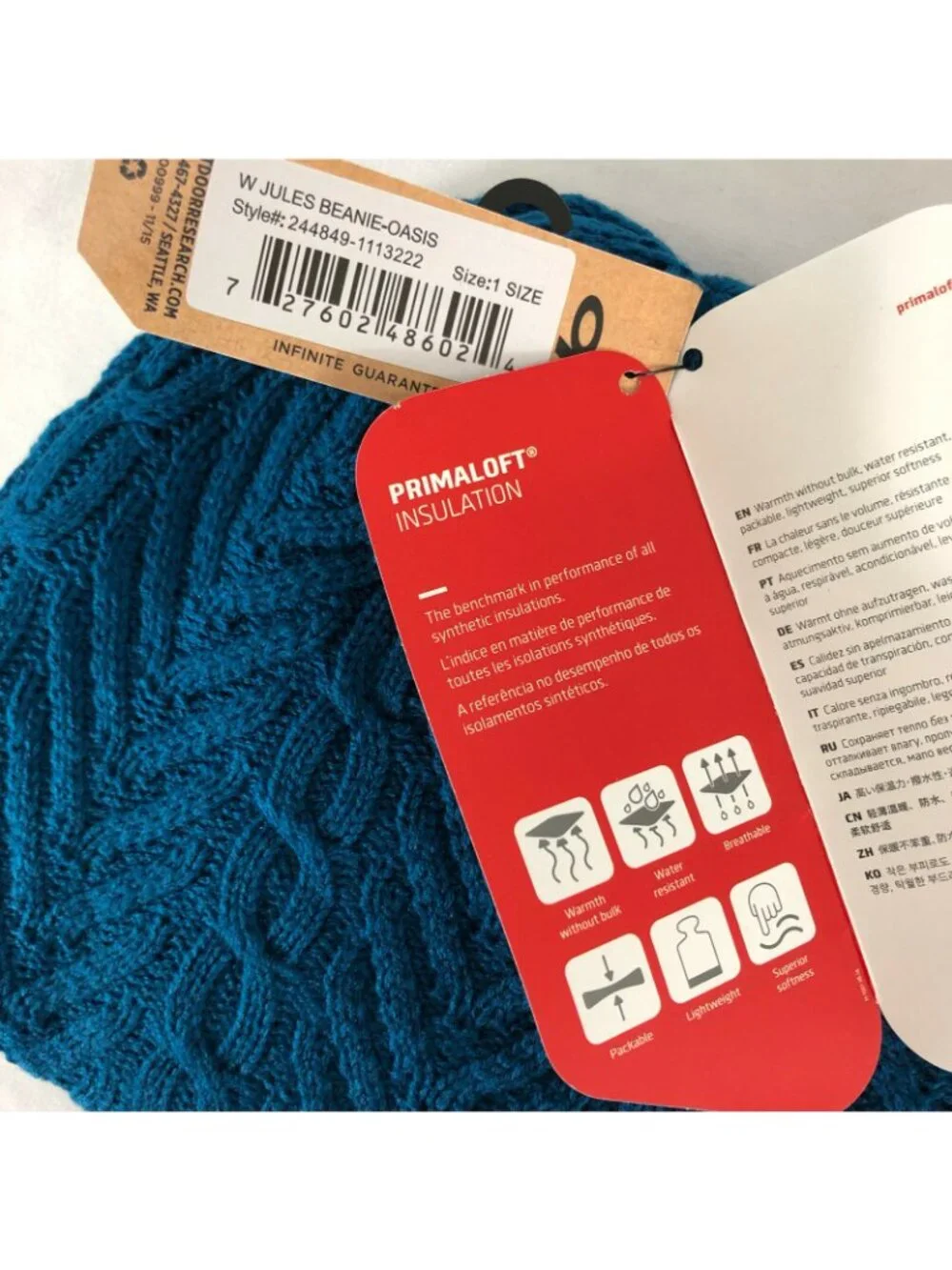 Outdoor Research Womens Jules Beanie Hat Cable Knit Warm Insulated Blue OS